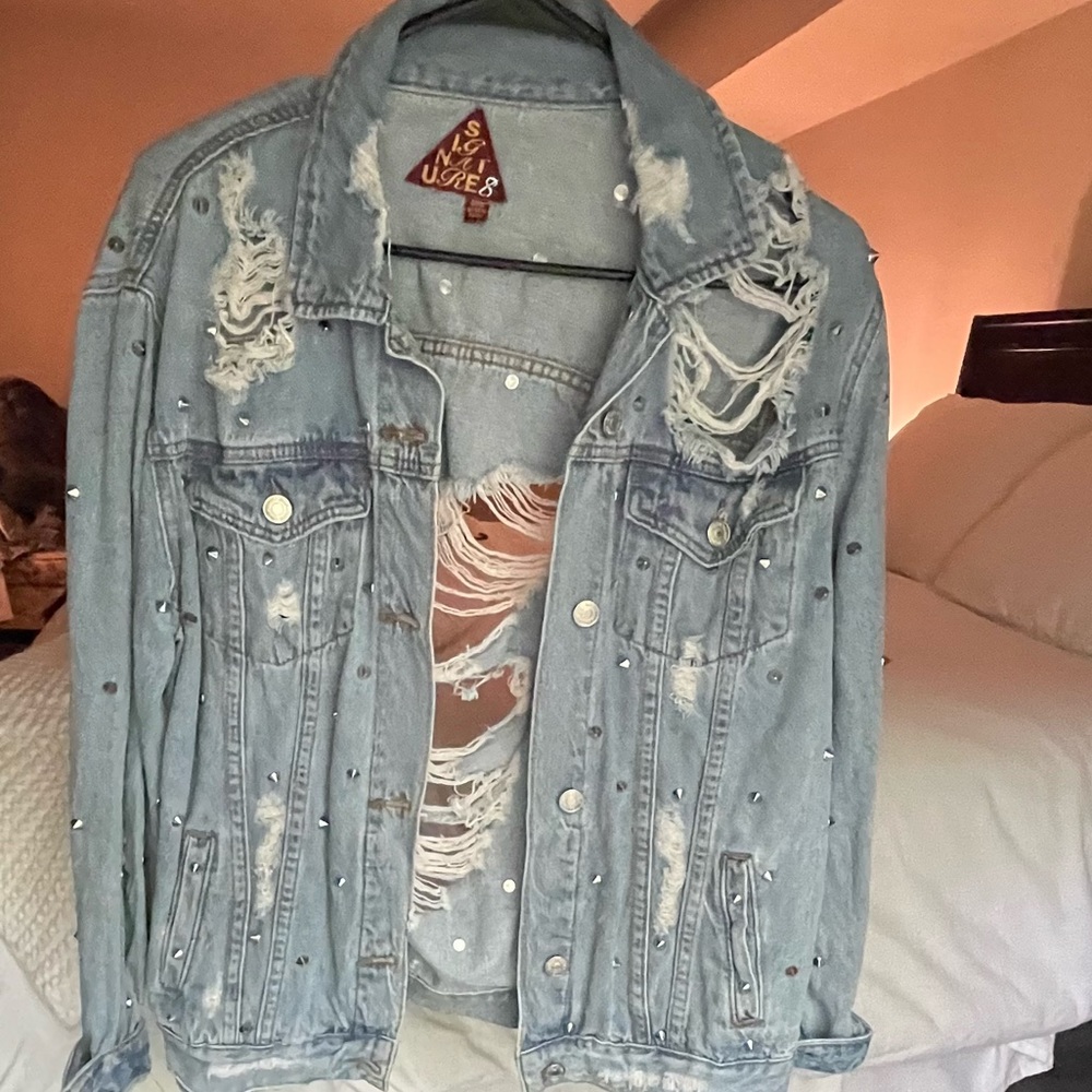 Ripped and Studded Jean Jacket - size M/L